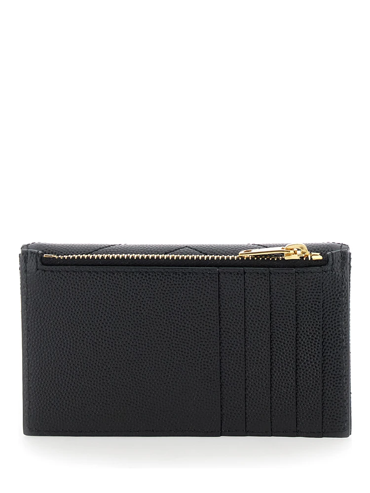 Cassandre Black Zip Card Case with Flap in Embossed Leather Woman alternative