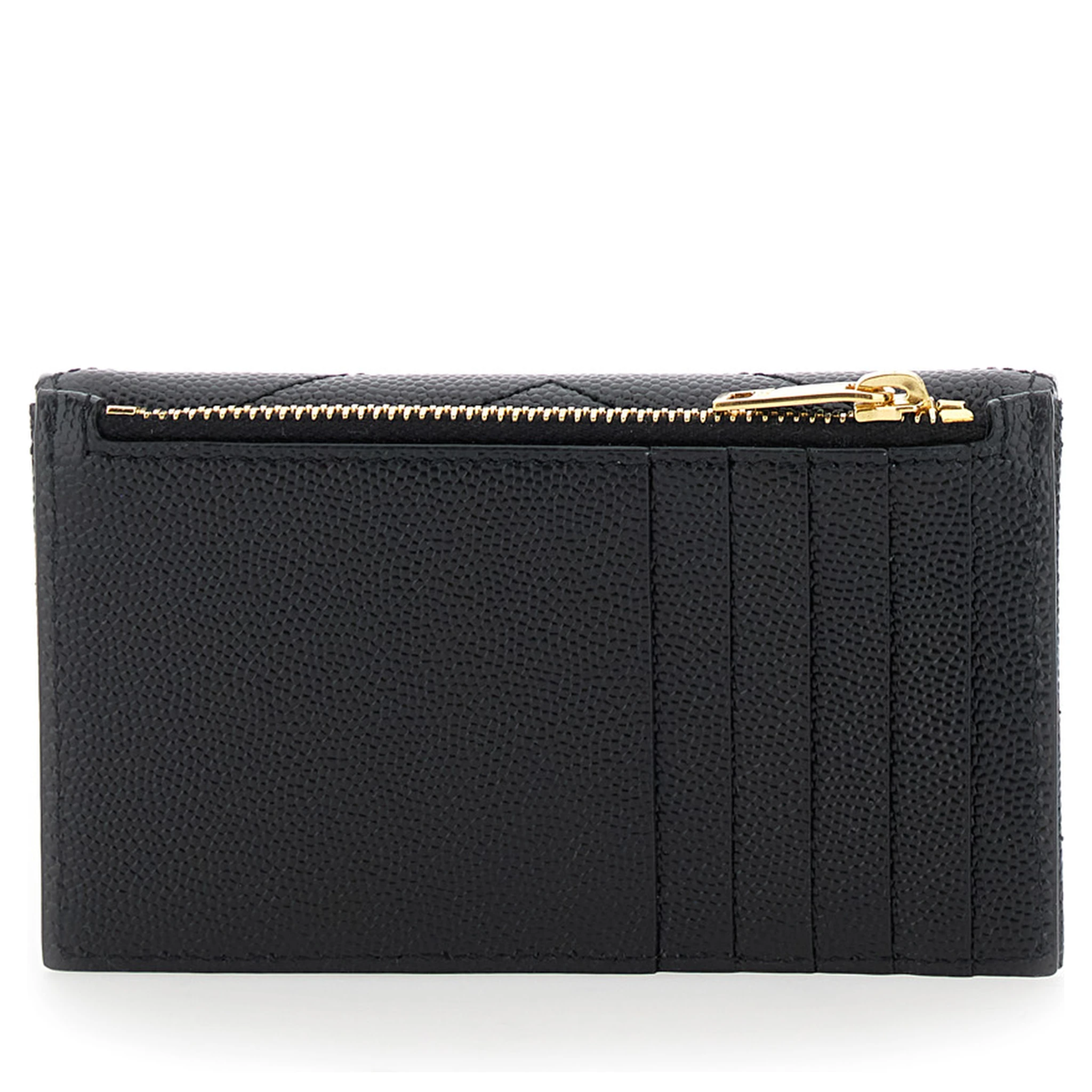 Cassandre Black Zip Card Case with Flap in Embossed Leather Woman