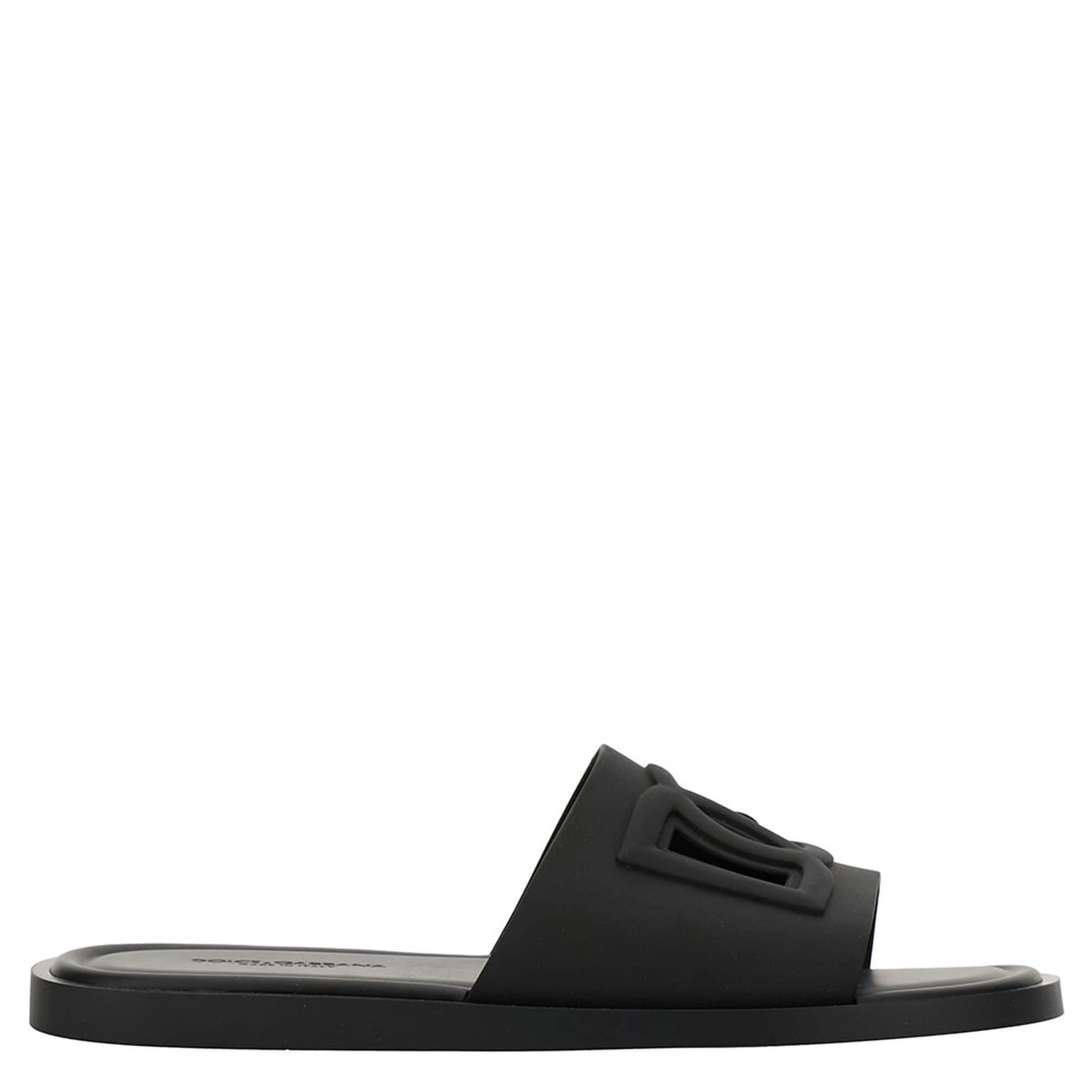 Black Sandals with Logo Detail in Rubber Man