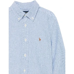Blue Cotton Shirt with Embroidered Pony Logo on the Front Boy
