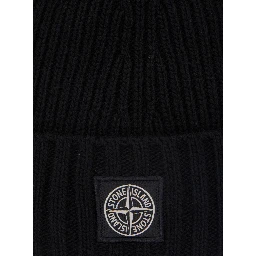 Black Beanie with Logo Patch on the Front in Wool Blend Boy