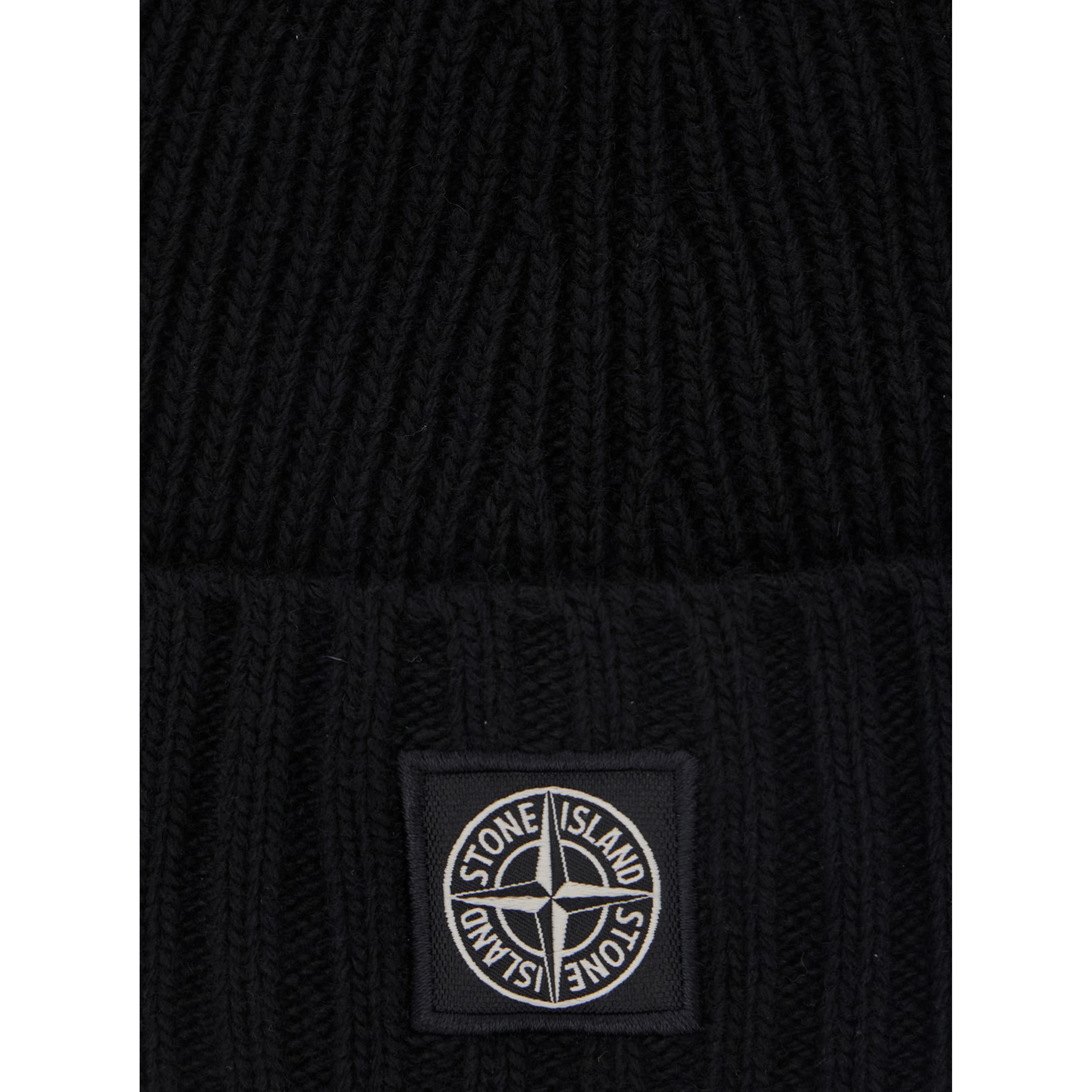 Black Beanie with Logo Patch on the Front in Wool Blend Boy