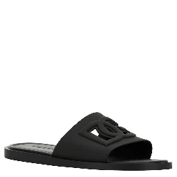 Black Sandals with Logo Detail in Rubber Man
