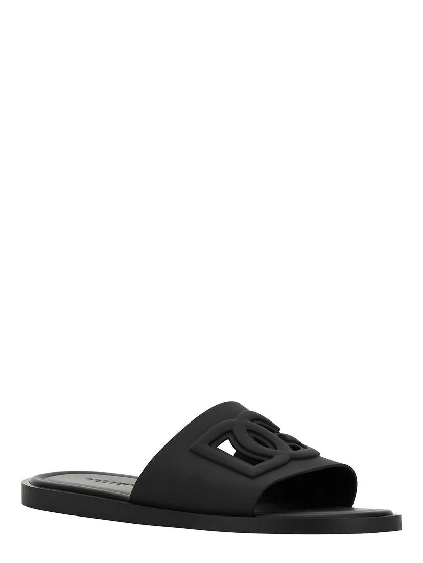 Black Sandals with Logo Detail in Rubber Man