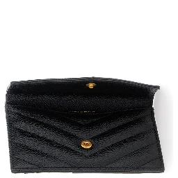 Cassandre Black Zip Card Case with Flap in Embossed Leather Woman