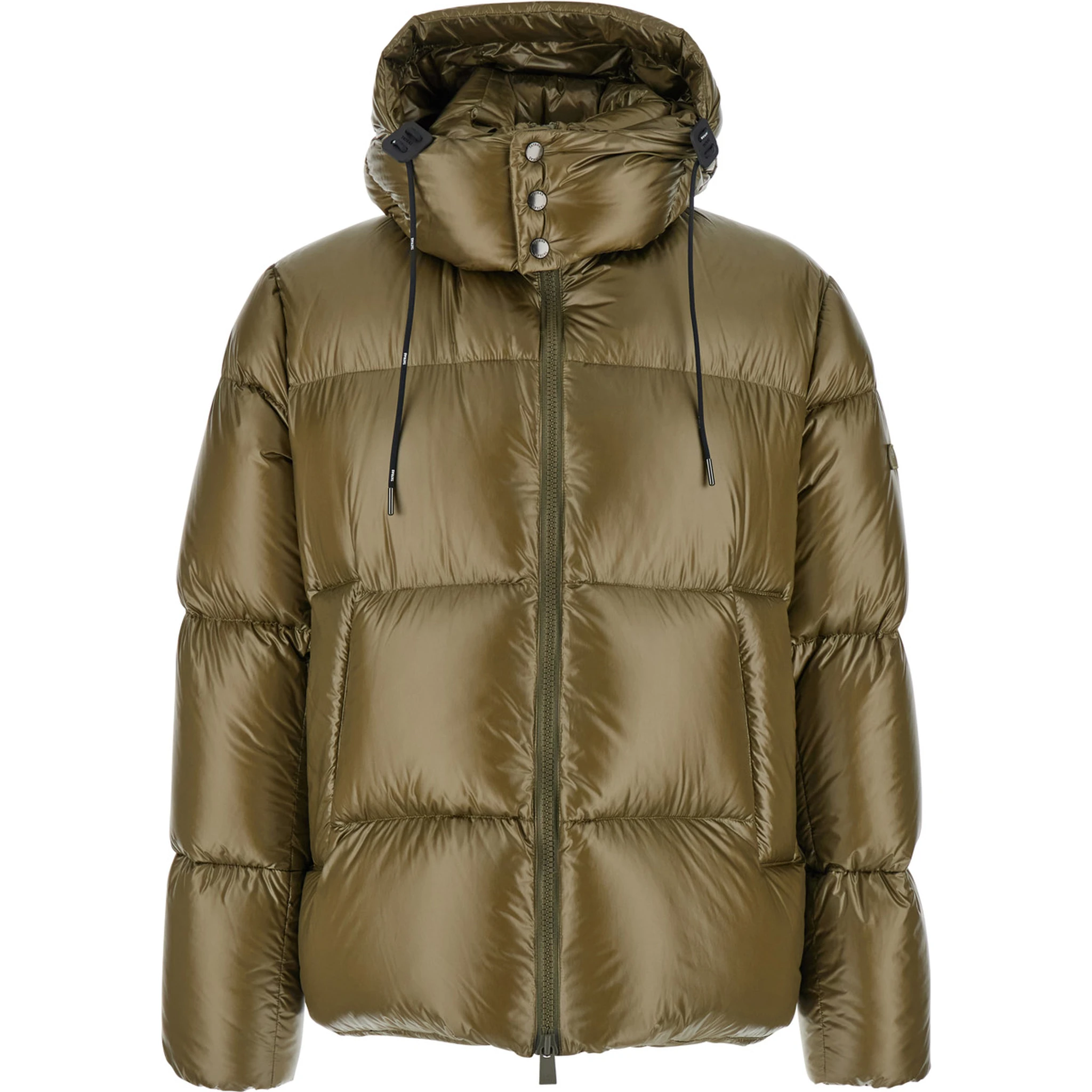 Belbo Green Down Jacket with Drawstring Hood and Logo Patch in Tech Fabric Man