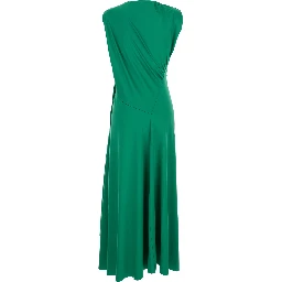 Green Long Dress with Pleated Details in Tech Fabric Woman