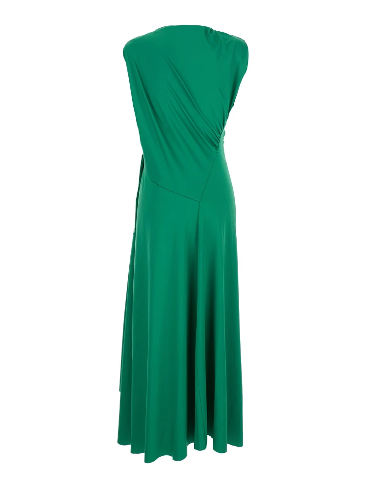 Green Long Dress with Pleated Details in Tech Fabric Woman alternative