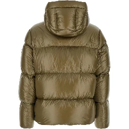 Belbo Green Down Jacket with Drawstring Hood and Logo Patch in Tech Fabric Man