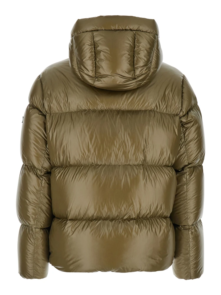 Belbo Green Down Jacket with Drawstring Hood and Logo Patch in Tech Fabric Man alternative