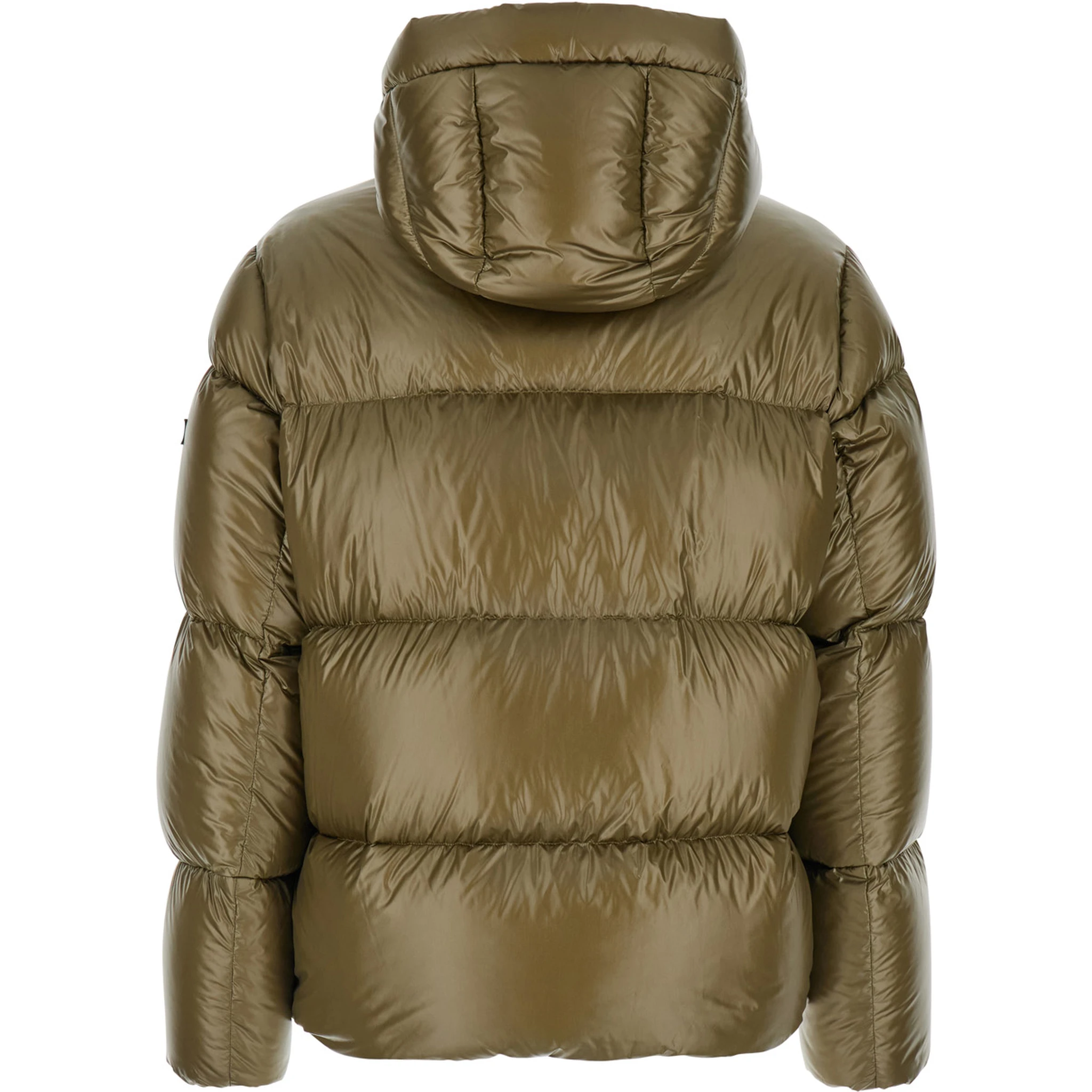 Belbo Green Down Jacket with Drawstring Hood and Logo Patch in Tech Fabric Man