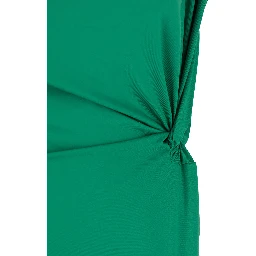 Green Long Dress with Pleated Details in Tech Fabric Woman