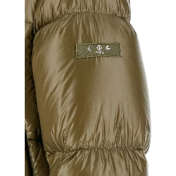 Belbo Green Down Jacket with Drawstring Hood and Logo Patch in Tech Fabric Man