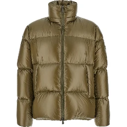 Belbo Green Down Jacket with Drawstring Hood and Logo Patch in Tech Fabric Man