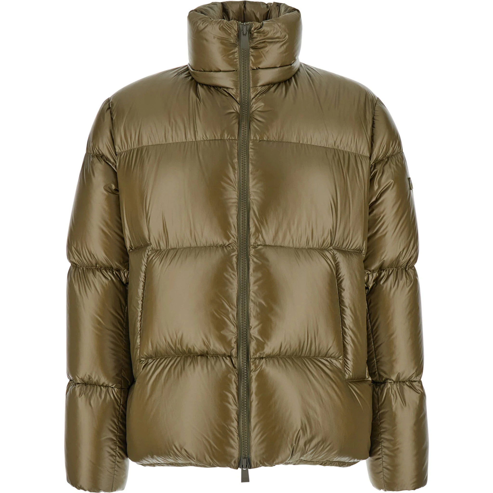 Belbo Green Down Jacket with Drawstring Hood and Logo Patch in Tech Fabric Man