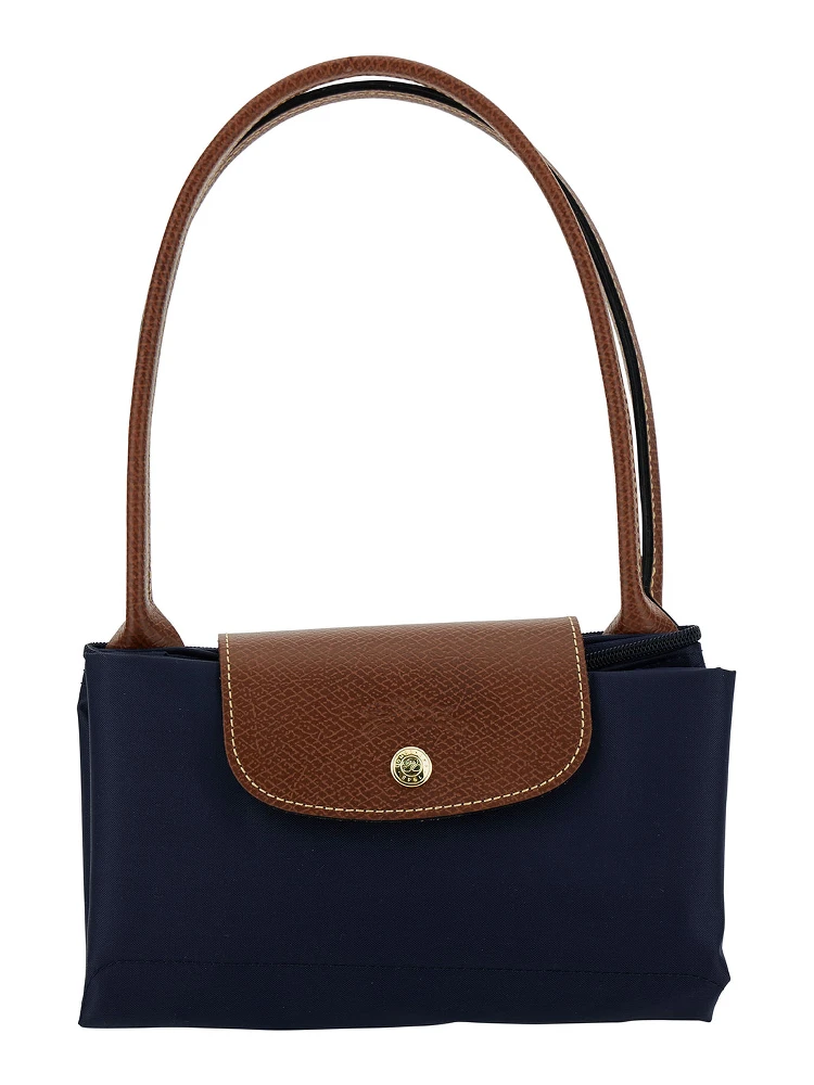 M Le Pliage Original Blue Shoulder Bag with Embossed Logo in Canvas Woman