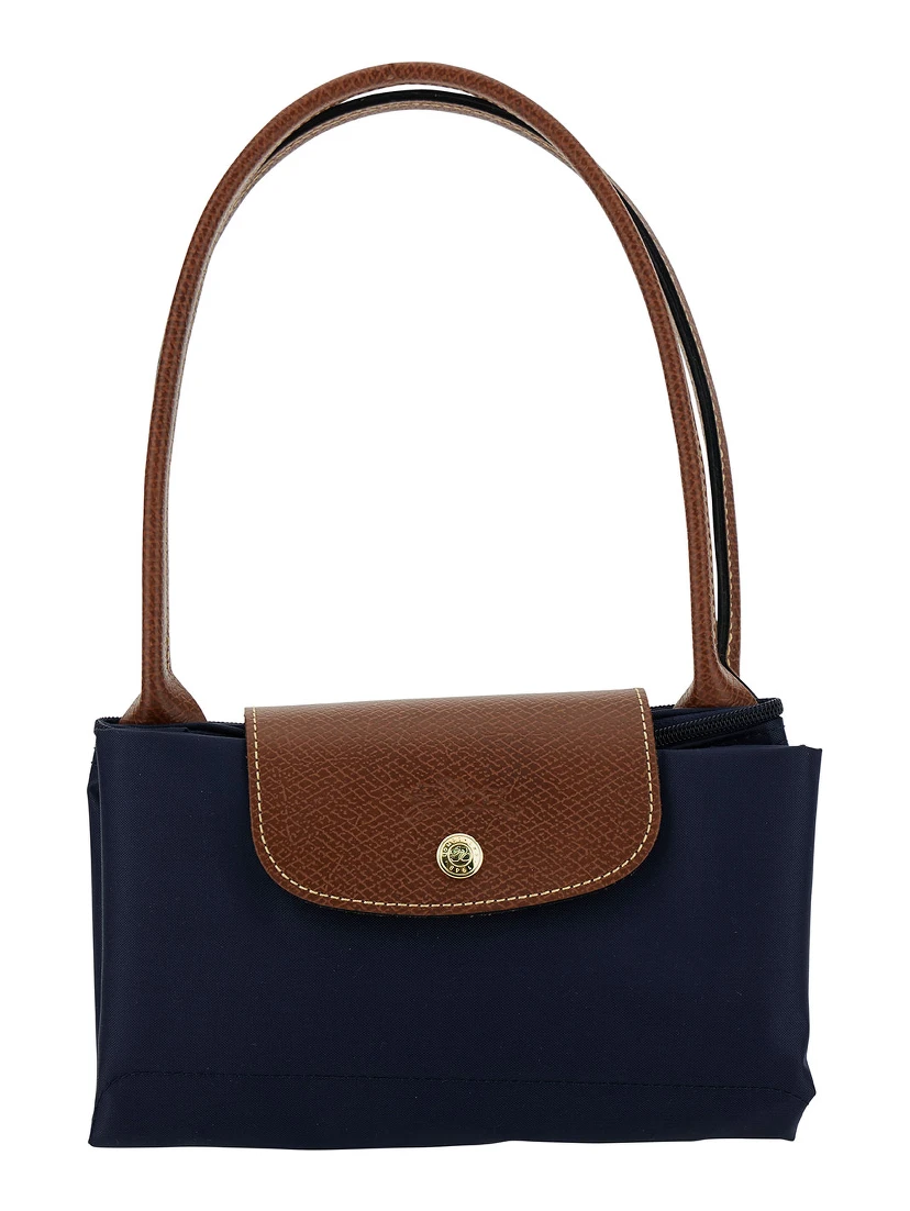 M Le Pliage Original Blue Shoulder Bag with Embossed Logo in Canvas Woman