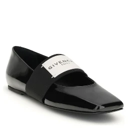 حذاء باليه مسطح من الجلد الأسود