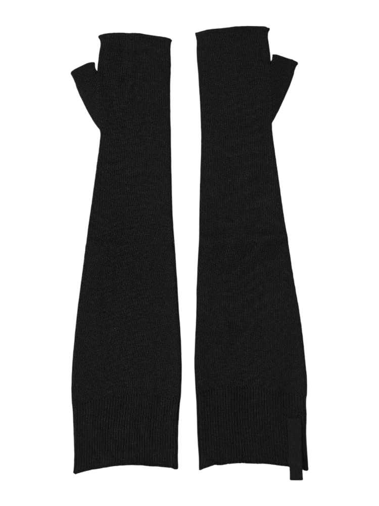Black Virgin Wool Knitted Fingerless Men Gloves
