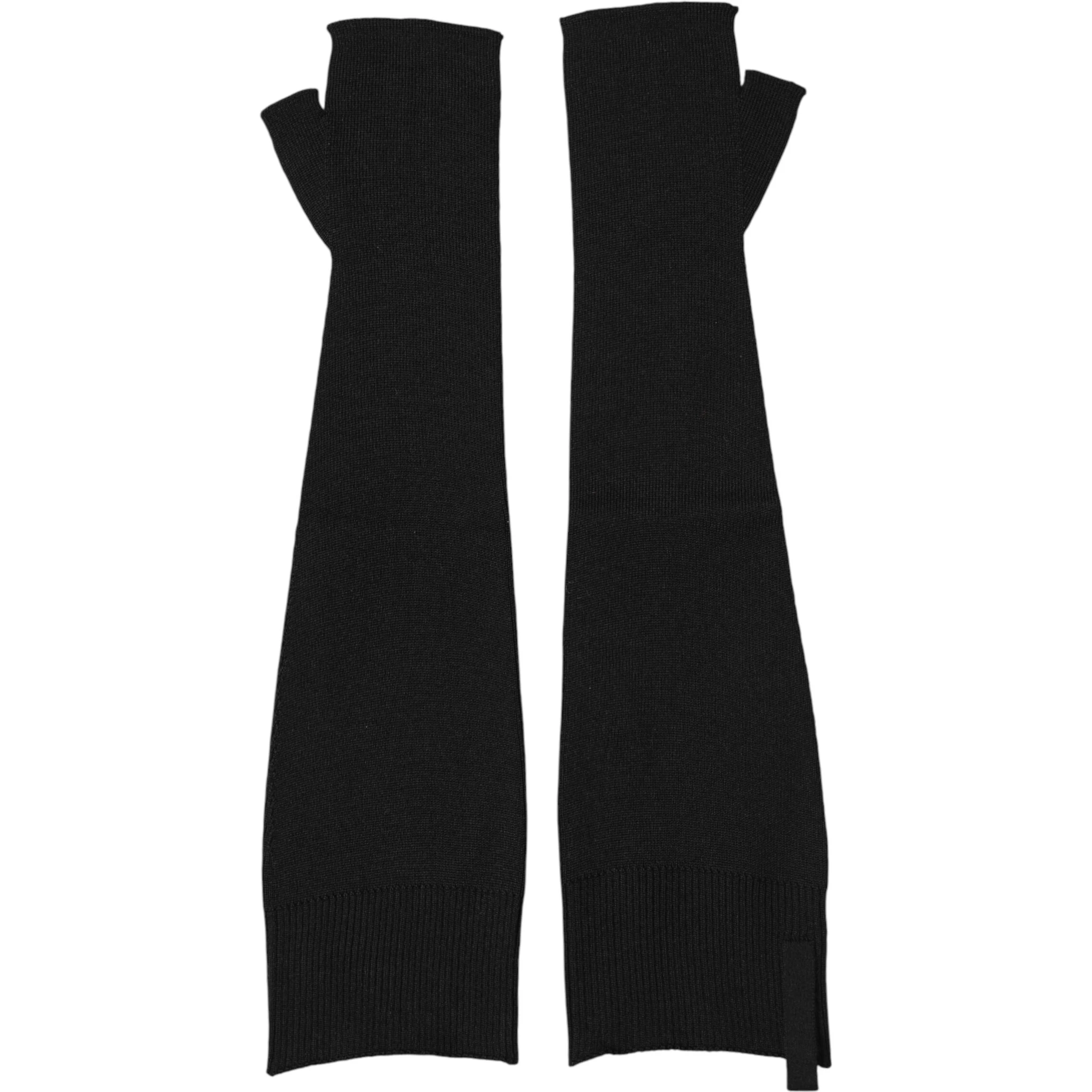 Black Virgin Wool Knitted Fingerless Men Gloves