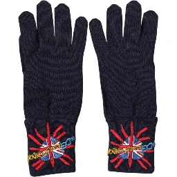 Blue Wool Knit #DGLovesLondon Embroidered Mitten Gloves