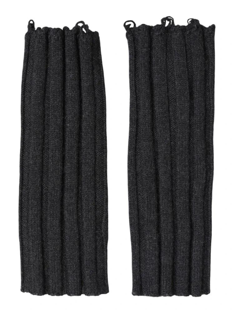 Black Virgin Wool Knitted Fingerless Gloves