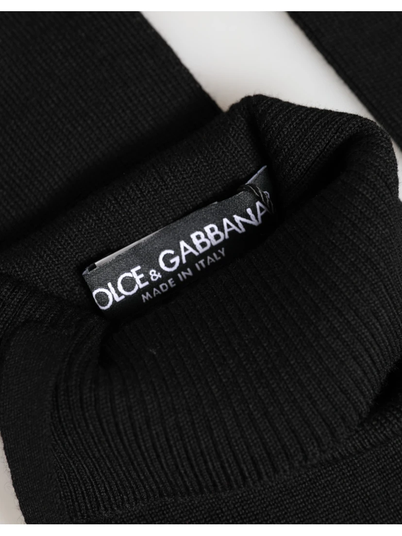 Black Virgin Wool Knitted Fingerless Men Gloves