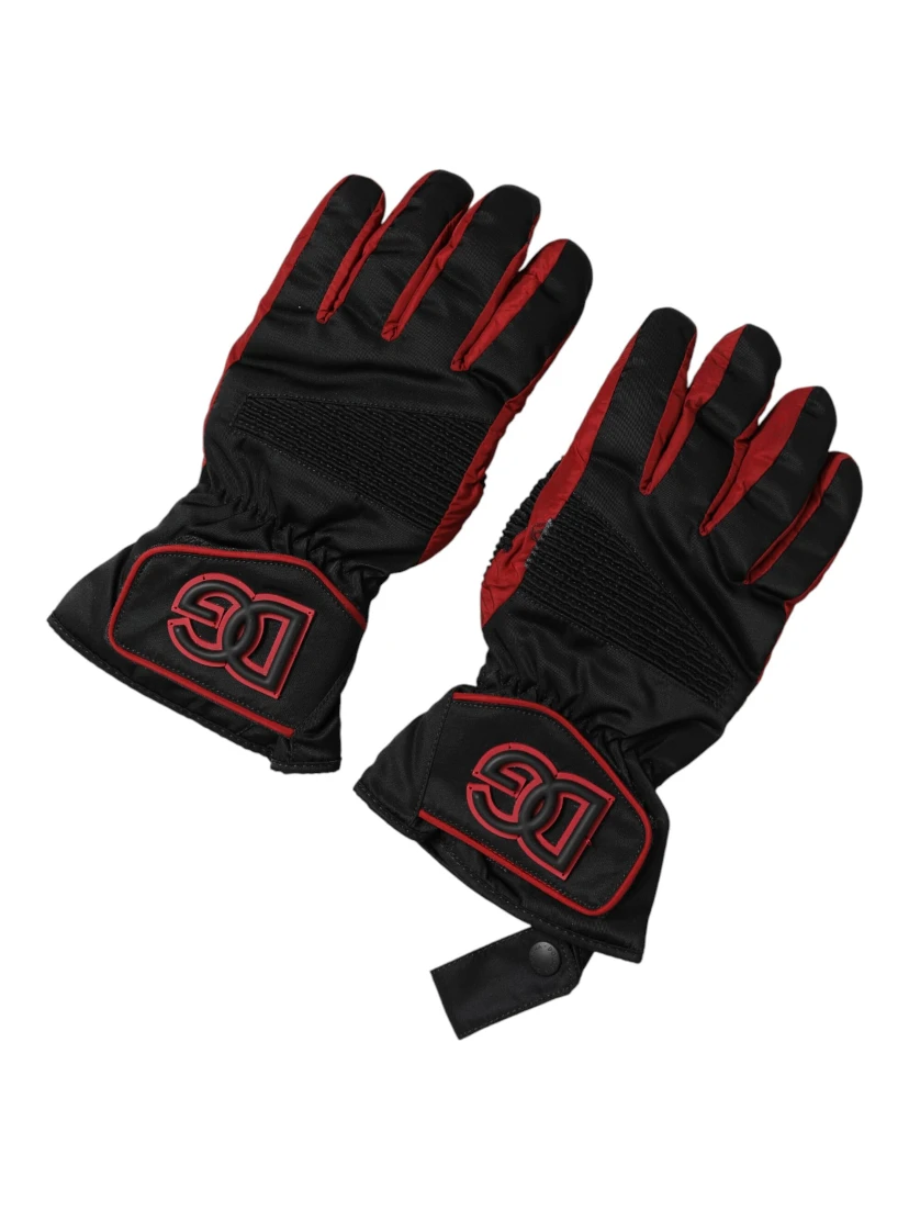 Black Red Nylon Wrist Length Mitten Gloves