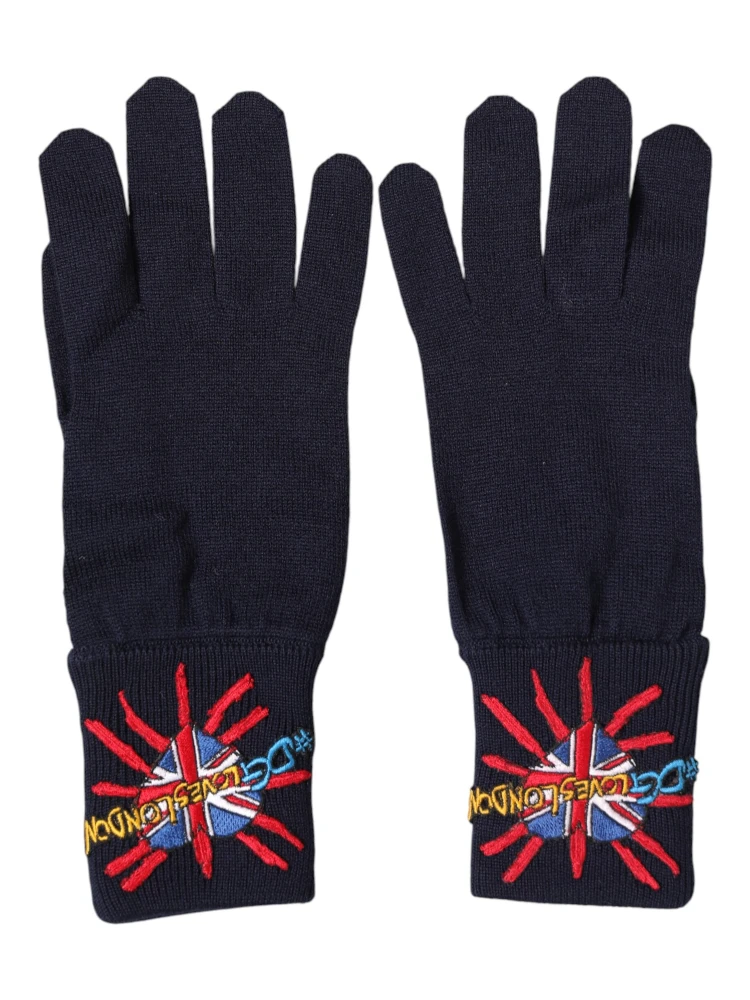 Blue Wool Knit #DGLovesLondon Embroidered Mitten Gloves alternative