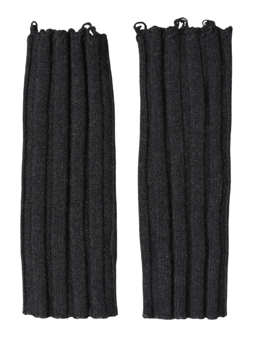 Black Virgin Wool Knitted Fingerless Gloves