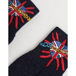 Blue Wool Knit #DGLovesLondon Embroidered Mitten Gloves