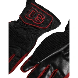Black Red Nylon Wrist Length Mitten Gloves