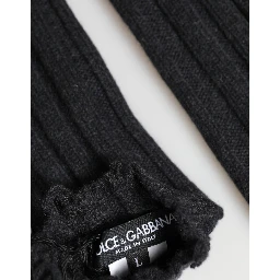 Black Virgin Wool Knitted Fingerless Gloves
