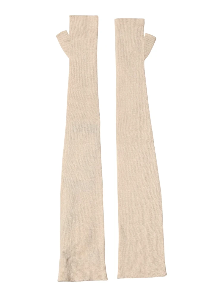 Beige Wool Fingerless Elbow Length Women Gloves