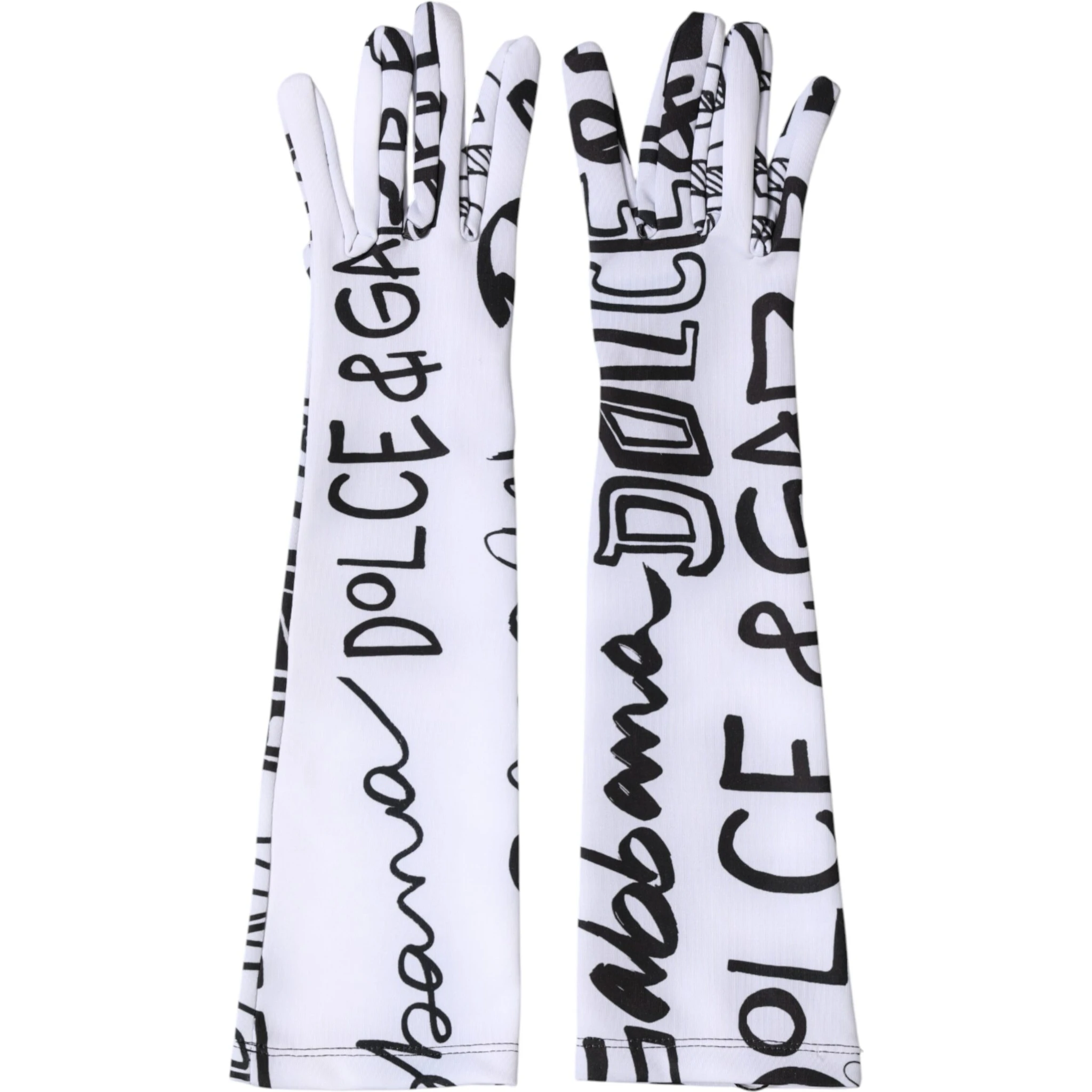 Black White DG Logo Elbow Length Mitten Gloves
