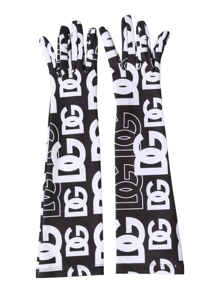 Black White DG Logo Elbow Length Mitten Gloves