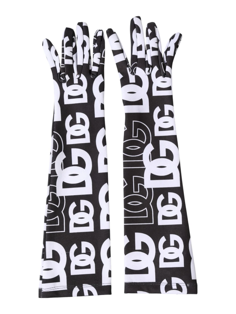 Black White DG Logo Elbow Length Mitten Gloves