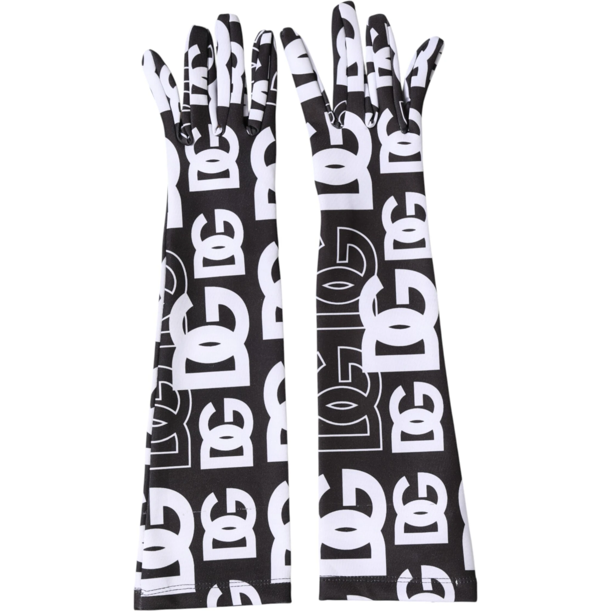 Black White DG Logo Elbow Length Mitten Gloves