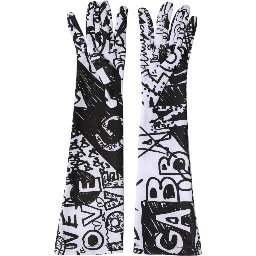 Gloves Black White DG Logo Elbow Length Mitten