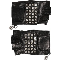 Black Leather Studded Fingerless Hand Mitten Men Gloves