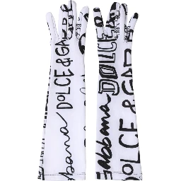 Black White DG Logo Elbow Length Mitten  Gloves