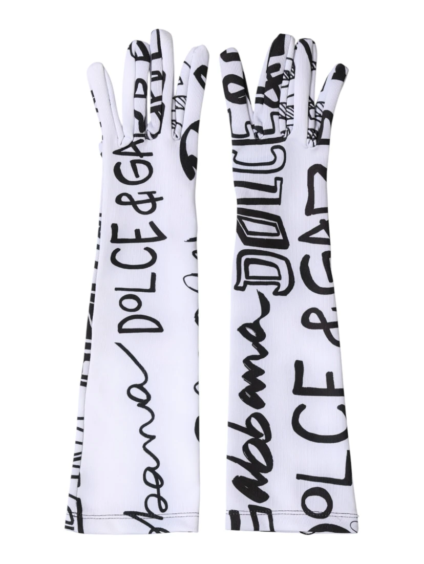 Black White DG Logo Elbow Length Mitten  Gloves