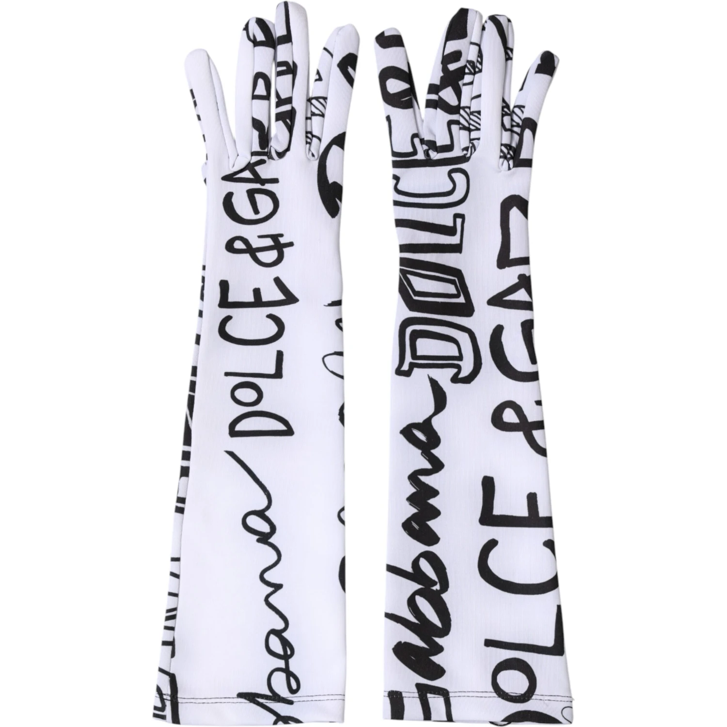 Black White DG Logo Elbow Length Mitten  Gloves