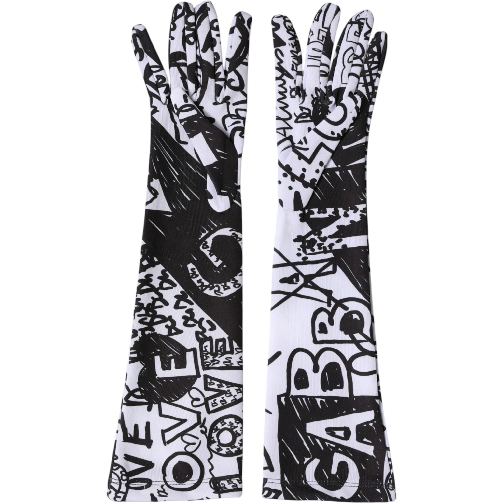 Gloves Black White DG Logo Elbow Length Mitten