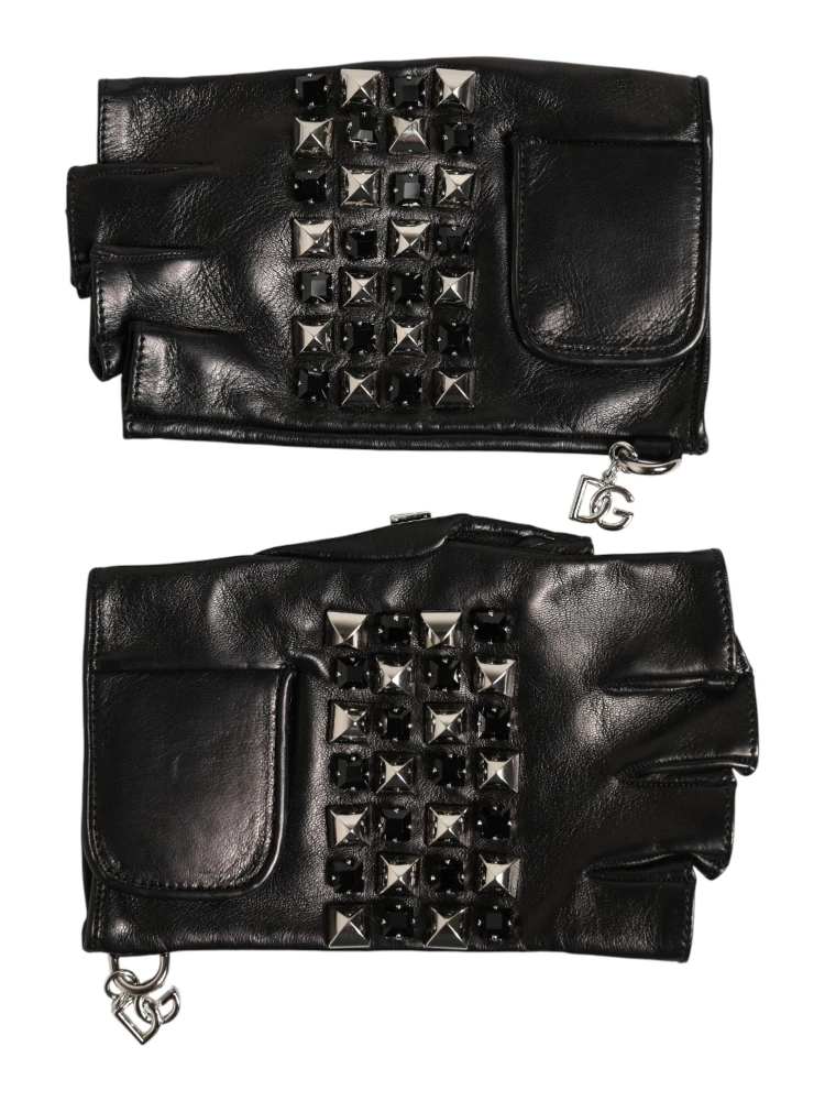 Black Leather Studded Fingerless Hand Mitten Men Gloves alternative