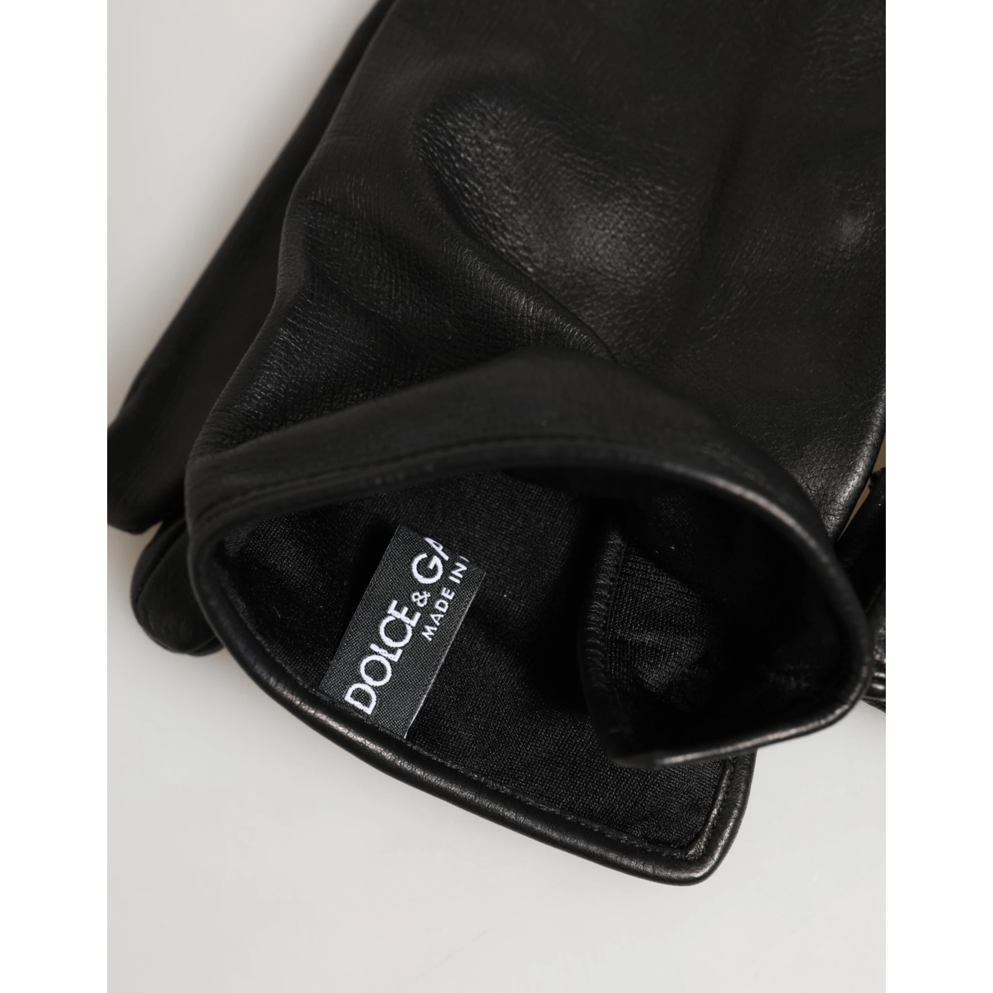 Black Leather Embellished Long Mitten Gloves