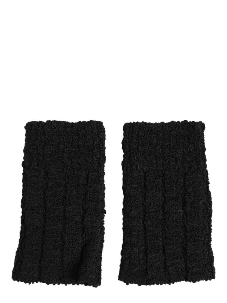 Black Virgin Wool Knitted Fingerless Men Gloves