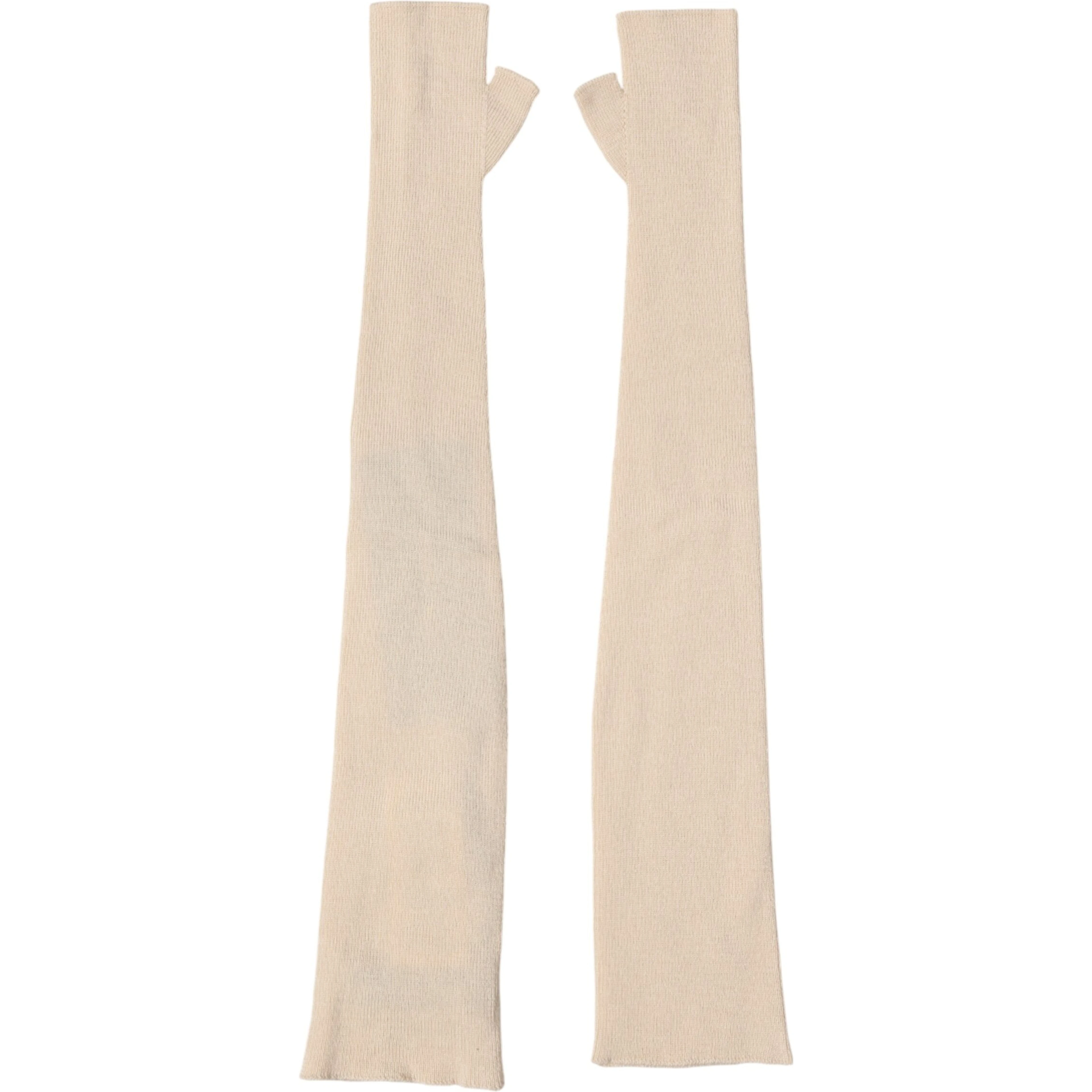 Beige Wool Fingerless Elbow Length Women Gloves