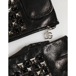 Black Leather Studded Fingerless Hand Mitten Men Gloves