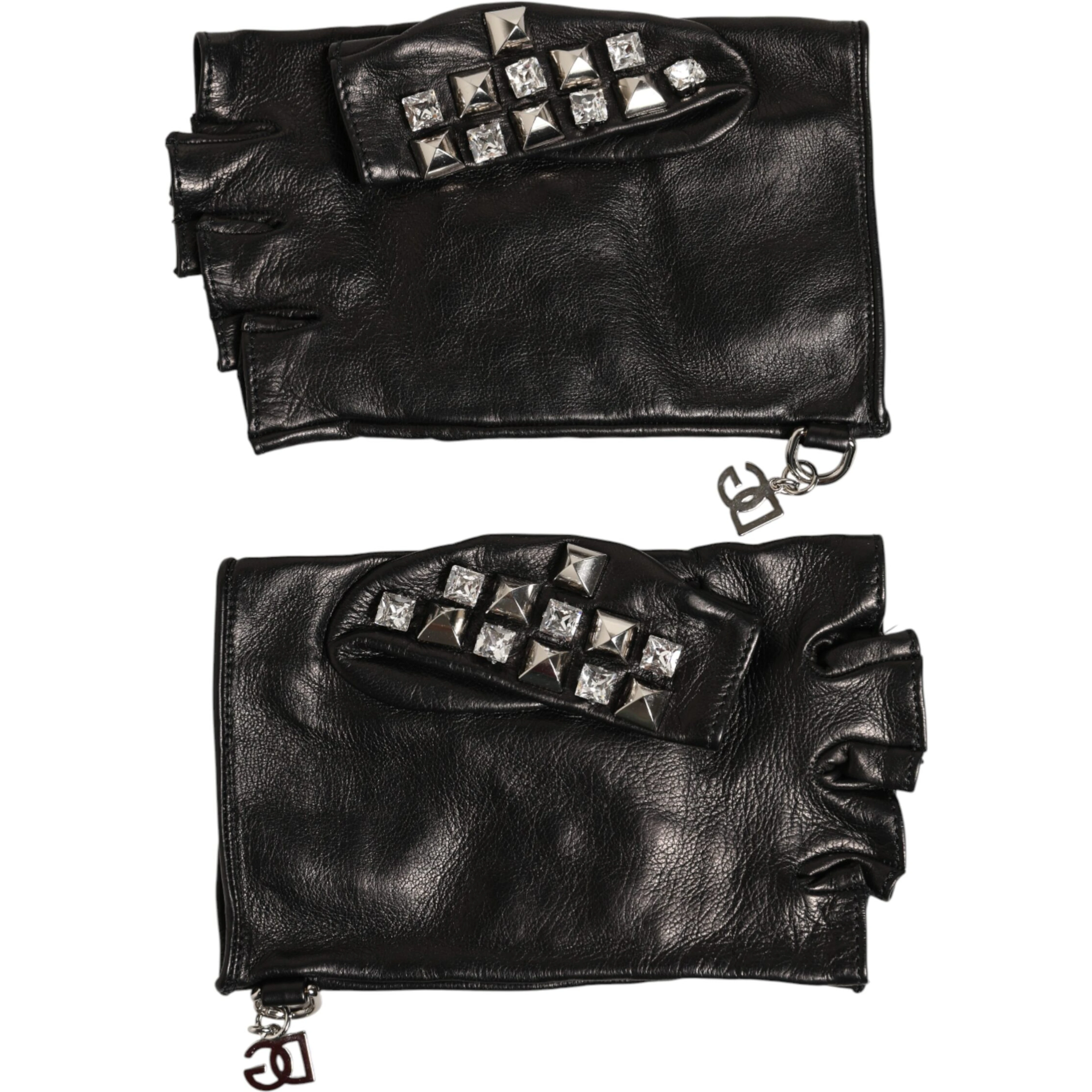Black Leather Studded Fingerless Hand Mitten Men Gloves